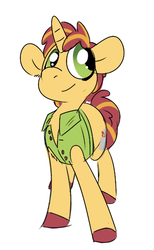 Size: 323x525 | Tagged: safe, artist:lilsunshinesam, oc, oc only, pony, unicorn, clothes, shirt, smiling, solo