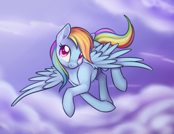 Size: 1373x1062 | Tagged: safe, artist:dusthiel, rainbow dash, pegasus, pony, g4, cloud, female, flying, mare, solo, wings