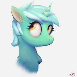 Size: 3000x3000 | Tagged: safe, artist:starkdust, lyra heartstrings, pony, unicorn, g4, bust, digital art, explicit source, female, high res, looking back, mare, signature, simple background, solo, white background