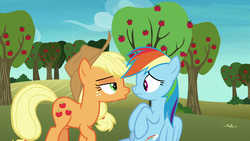 Size: 1920x1080 | Tagged: safe, screencap, applejack, rainbow dash, g4, grannies gone wild, apple tree, out of context, tree