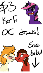 Size: 700x1200 | Tagged: safe, artist:bennimarru, oc, oc:cadenza heartsong, oc:misty shadows, oc:pop star, advertisement, blushing, boop, ko-fi, noseboop, open mouth, shipping