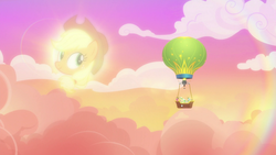 Size: 1920x1080 | Tagged: safe, screencap, apple rose, applejack, auntie applesauce, cherry berry, goldie delicious, granny smith, rainbow dash, earth pony, pony, g4, grannies gone wild, appleghost, balloon, catasterism, female, floating head, gold horseshoe gals, hot air balloon, mare, rainbow, sun