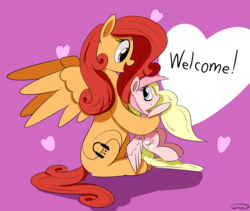 Size: 2797x2362 | Tagged: safe, artist:taurson, oc, oc only, oc:soft melody, pegasus, pony, female, heart, high res, hug, smiling