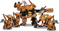 Size: 5894x3121 | Tagged: safe, artist:vector-brony, pony, tau, armor, fire warrior, kroot, ponified, power armor, pulse rifle, railgun, simple background, tau empire, transparent background, warhammer (game), warhammer 40k, weapon, xv88 broadside battlesuit