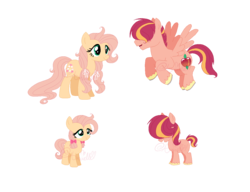 Size: 1270x977 | Tagged: safe, artist:arxielle, oc, oc only, oc:fuji red, oc:gala blossom, earth pony, pegasus, pony, base used, bow, brother and sister, colt, female, filly, freckles, hair bow, hair over eyes, male, mare, offspring, parent:big macintosh, parent:fluttershy, parents:fluttermac, simple background, stallion, transparent background, unshorn fetlocks