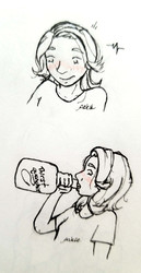 Size: 1660x3212 | Tagged: safe, artist:azkre, starlight glimmer, human, g4, blushing, comic, drink, drinking, female, humanized, solo, traditional art