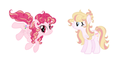 Size: 2400x1200 | Tagged: safe, artist:arxielle, oc, oc only, oc:angelcake delight, oc:bubblegum paradise, earth pony, pegasus, pony, base used, female, magical lesbian spawn, mare, offspring, parent:oc:cupid heart, parent:pinkie pie, parents:canon x oc, simple background, sisters, starry eyes, transparent background, wingding eyes