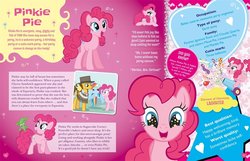 Size: 1020x655 | Tagged: safe, cheese sandwich, gummy, pinkie pie, rainbow dash, earth pony, pegasus, pony, g4, official, ultimate guide, did you know?, party cannon, scan, starry eyes, stock vector, wingding eyes