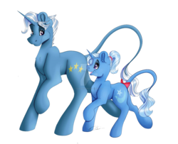 Size: 1600x1301 | Tagged: safe, artist:scarlettnovel, jack pot, trixie, pony, unicorn, g4, grannies gone wild, father and daughter, female, filly, filly trixie, leonine tail, male, simple background, stallion, transparent background, watermark, younger