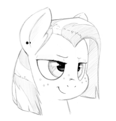 Size: 996x1043 | Tagged: safe, artist:trickydick, babs seed, earth pony, pony, g4, bust, female, filly, freckles, monochrome, solo