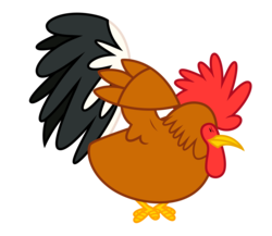 Size: 4448x3853 | Tagged: safe, artist:estories, bird, absurd resolution, ambiguous gender, animal, crouching, eyes closed, rooster, simple background, solo, spread wings, transparent background, vector, wings