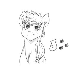 Size: 1500x1500 | Tagged: safe, artist:tripletarpeggio, derpibooru exclusive, applejack, earth pony, pony, g4, cutie mark, female, freckles, grayscale, looking at you, monochrome, ponytail, sketch, smiling, solo