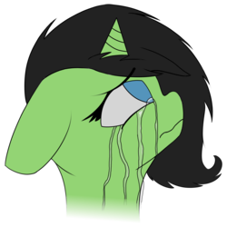 Size: 2800x2800 | Tagged: safe, artist:shepardinthesky, oc, oc only, oc:filly anon, pony, unicorn, bust, crying, female, filly, floppy ears, high res, looking up, sad, simple background, solo, transparent background, wavy mouth