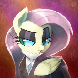 Size: 1500x1500 | Tagged: safe, artist:talonsofwater, fluttershy, pegasus, pony, fake it 'til you make it, g4, cute, female, fluttergoth, lidded eyes, lipstick, mare, shyabetes, solo, tongue out