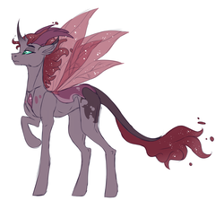Size: 2850x2559 | Tagged: safe, artist:anyatrix, oc, oc only, oc:bed bug, changepony, hybrid, changeling hybrid, coat markings, high res, horns, leonine tail, male, next generation, offspring, parent:pharynx, parent:princess luna, parents:lunarynx, simple background, solo, spread wings, white background, wings