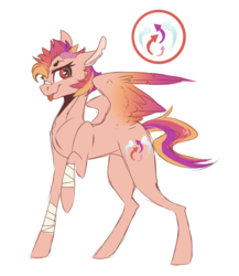 Size: 2435x2811 | Tagged: safe, artist:anyatrix, oc, oc only, oc:blitz spectrum, pegasus, pony, bandage, colored wings, cutie mark, female, high res, magical lesbian spawn, mare, next generation, offspring, parent:rainbow dash, parent:spitfire, parents:spitdash, reference sheet, solo, spread wings, tongue out, wings