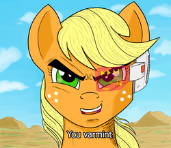 Size: 1500x1300 | Tagged: safe, artist:blastjango, applejack, earth pony, pony, g4, dragon ball, dragon ball z, female, ponified meme, reaction image, scouter, solo