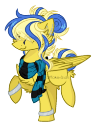 Size: 550x700 | Tagged: safe, artist:sapiira, oc, oc only, oc:melody sweetheart, pegasus, pony, clothes, female, hair over eyes, mare, raised hoof, raised leg, scarf, simple background, solo, transparent background