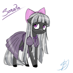 Size: 1024x1024 | Tagged: safe, artist:renniksarts, oc, oc only, oc:sonata, earth pony, pony, bow, clothes, dress, female, hair bow, simple background, solo, white background