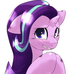 Size: 2048x2048 | Tagged: safe, artist:kurogewapony, starlight glimmer, pony, unicorn, g4, adorkable, cute, dork, embarrassed, female, glimmerbetes, grin, high res, nervous, nervous smile, scorched, smiling, solo