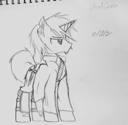 Size: 1980x1925 | Tagged: safe, artist:fanliterature101, oc, oc only, oc:steelcross, pony, clothes, solo, traditional art