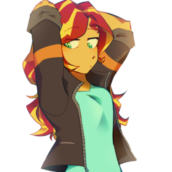 Size: 1280x1280 | Tagged: safe, artist:blupon, sunset shimmer, equestria girls, g4, clothes, jacket, signature