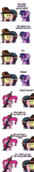 Size: 1280x6400 | Tagged: safe, artist:ljdamz1119, fluttershy, pinkie pie, rainbow dash, twilight sparkle, earth pony, pegasus, pony, unicorn, g4, clothes, comic, costume, dialogue, dungeons and dragons, pun, rpg, rpg-7, visual pun, weapon