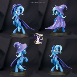 Size: 2000x2000 | Tagged: safe, artist:shuxer59, trixie, pony, unicorn, g4, cape, clothes, cutie mark, female, figurine, hat, high res, irl, mare, photo, rearing, sculpture, smiling, solo, teeth, traditional art