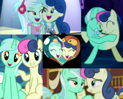 Size: 2560x2048 | Tagged: safe, edit, edited screencap, screencap, bon bon, lyra heartstrings, sweetie drops, earth pony, human, pony, unicorn, all's fair in love and friendship games, do princesses dream of magic sheep, equestria girls, friendship games, g4, grannies gone wild, rainbow rocks, season 5, season 8, slice of life (episode), spoiler:s08, adorabon, animal costume, bedroom eyes, best friends, bird costume, bon owl, cheek squish, conjoined, cute, female, friendship, friendshipping, fusion, grin, happy, heart, high res, holding hooves, hug, implied shipping, just friends, larson you magnificent bastard, laughing, lidded eyes, looking at each other, lyrabetes, lyrabird, lyrabon (fusion), m.a. larson, nuzzling, owl costume, peacock costume, pushmi-pullyu, rope, ship:lyrabon, shipping, shipping fuel, sitting, smiling, squishy cheeks, together forever, we have become one