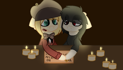 Size: 762x436 | Tagged: safe, artist:chochi-chan, pony, damien thorn, male, ouija, ouija board, pip pirrup, ponified, south park