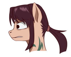 Size: 1500x1200 | Tagged: safe, artist:tuzzman, pony, angry, black lagoon, crossover, ponified, ponytail, revy, simple background, solo, tattoo, transparent background