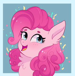 Size: 2538x2556 | Tagged: safe, artist:emera33, pinkie pie, earth pony, pony, g4, chest fluff, cute, diapinkes, female, high res, open mouth, smiling, solo