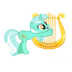Size: 768x768 | Tagged: artist needed, safe, lyra heartstrings, pony, unicorn, g4, female, lyre, mare, simple background, solo, white background