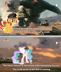 Size: 1109x1306 | Tagged: safe, artist:bigrigs, princess celestia, sunset shimmer, g4, barely pony related, communism, north korea, op is a duck, shitposting