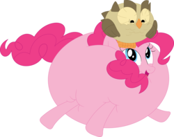 Size: 3568x2826 | Tagged: safe, artist:porygon2z, owlowiscious, pinkie pie, bird, owl, g4, balloonie pie, high res, inflation, simple background, transparent background