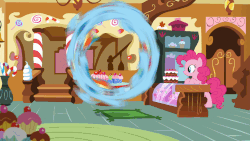 Size: 902x508 | Tagged: safe, screencap, pinkie pie, rainbow dash, g4, grannies gone wild, animated, female, flying, gif, loop, spinning