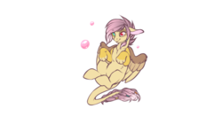 Size: 1280x719 | Tagged: safe, artist:rrusha, oc, oc only, oc:ellen, hybrid, bubble, female, interspecies offspring, offspring, parent:discord, parent:fluttershy, parents:discoshy, simple background, transparent background