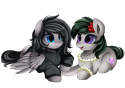 Size: 2334x1643 | Tagged: safe, artist:pridark, oc, oc only, earth pony, pegasus, pony, clothes, commission, cute, holding hooves, hoodie, necklace, open mouth, pearl necklace, simple background, smiling, transparent background