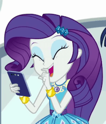 Size: 614x720 | Tagged: safe, screencap, rarity, equestria girls, g4, my little pony equestria girls: better together, text support, text support: rarity, animated, cellphone, cropped, cute, female, geode of shielding, laughing, magical geodes, noblewoman's laugh, phone, raribetes, rarity peplum dress, smartphone