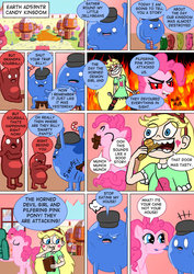 Size: 600x848 | Tagged: safe, artist:imbriaart, pinkie pie, earth pony, pony, comic:magic princess war, g4, adventure time, clothes, comic, crossover, male, star butterfly, star vs the forces of evil