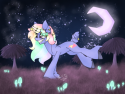 Size: 2048x1536 | Tagged: safe, artist:melonseed11, oc, oc only, earth pony, pony, deer tail, female, mare, moon, mushroom, night, solo