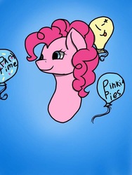Size: 768x1024 | Tagged: safe, artist:kaylols, pinkie pie, earth pony, pony, g4, balloon, blue background, bust, female, portrait, simple background, solo