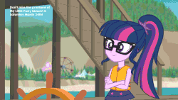 Size: 1280x720 | Tagged: safe, screencap, rarity, sci-twi, twilight sparkle, equestria girls, equestria girls series, g4, the salty sails, animated, boat, chest, clothes, disapproval, female, gif, hat, magic, swimsuit