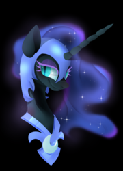 Size: 1000x1391 | Tagged: safe, artist:snow angel, nightmare moon, alicorn, pony, g4, armor, black background, female, lineless, looking at you, mare, pixiv, simple background, smiling, solo