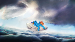 Size: 1920x1080 | Tagged: safe, artist:equestrian-downfall, rainbow dash, pony, g4, cloud, cloudy, female, sleeping, sleepy, solo