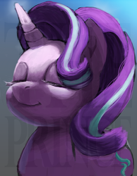 Size: 1895x2440 | Tagged: safe, artist:theprince, starlight glimmer, pony, unicorn, g4, eyes closed, female, glowing horn, horn, obtrusive watermark, solo, watermark