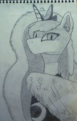 Size: 812x1278 | Tagged: safe, artist:egkonprod, princess luna, pony, g4, bust, female, monochrome, portrait, solo, traditional art