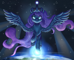 Size: 2655x2159 | Tagged: safe, artist:ilynalta, princess luna, alicorn, pony, g4, female, high res, looking at you, mare, solo, spread wings, stars, wings