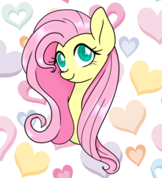 Size: 1000x1100 | Tagged: safe, artist:chau-gifty, artist:chautung, fluttershy, pegasus, pony, g4, bust, cute, female, heart, looking at you, mare, portrait, shyabetes, smiling, solo