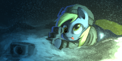 Size: 2221x1117 | Tagged: safe, artist:theprince, derpy hooves, pegasus, pony, g4, beanie, clothes, crossover, female, gun, hat, hooves, mare, night, prone, rainbow six, rainbow six siege, rifle, russian, sniper, sniper rifle, snow, solo, spetsnaz, this will end in death, tongue out, weapon, wings